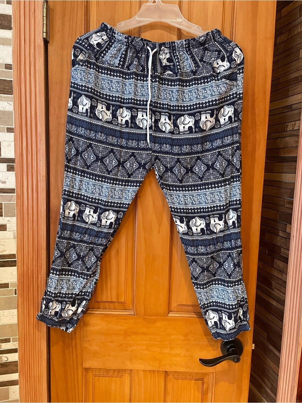 Women’s Navy Blue Elephant Print Drawstring Pants